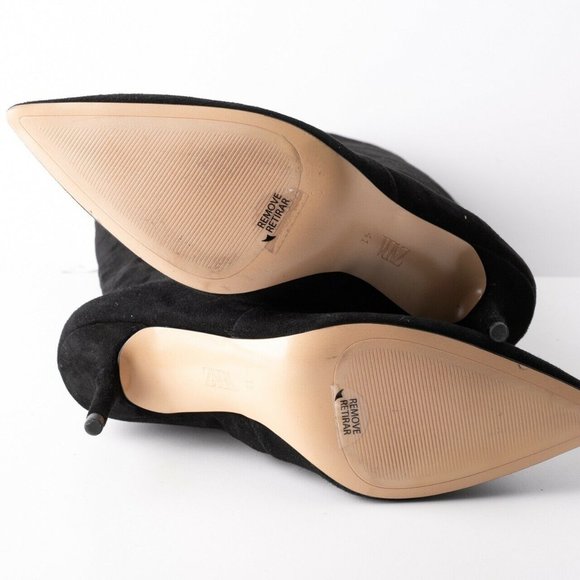 Zara Womens Black Suede Knee High Heeled Boots 10 - Picture 8 of 8